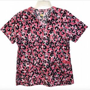 WONDERFLEX Scrub Shirt Medium Black Pink White
